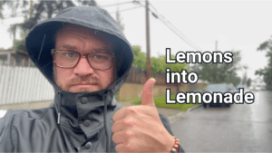 Jeff Turner in rain gear outdoors, illustrating how to get your motivation back when feeling down on a rainy day